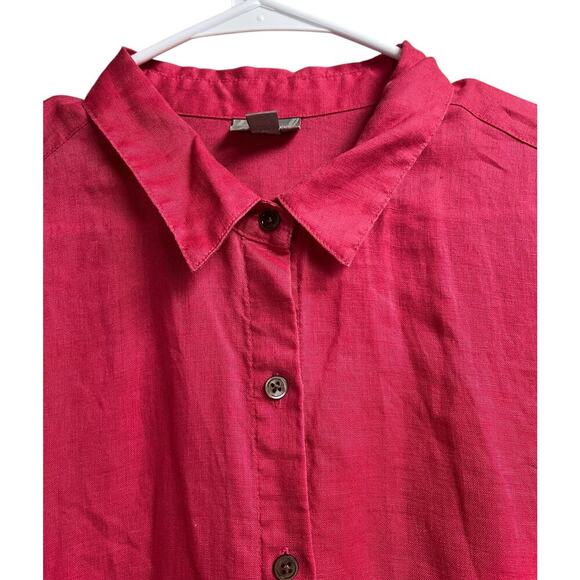 J.Jill Women's Fushia Linen Button Down Long Sleeve Shirt Large Petite - Picture 3 of 8